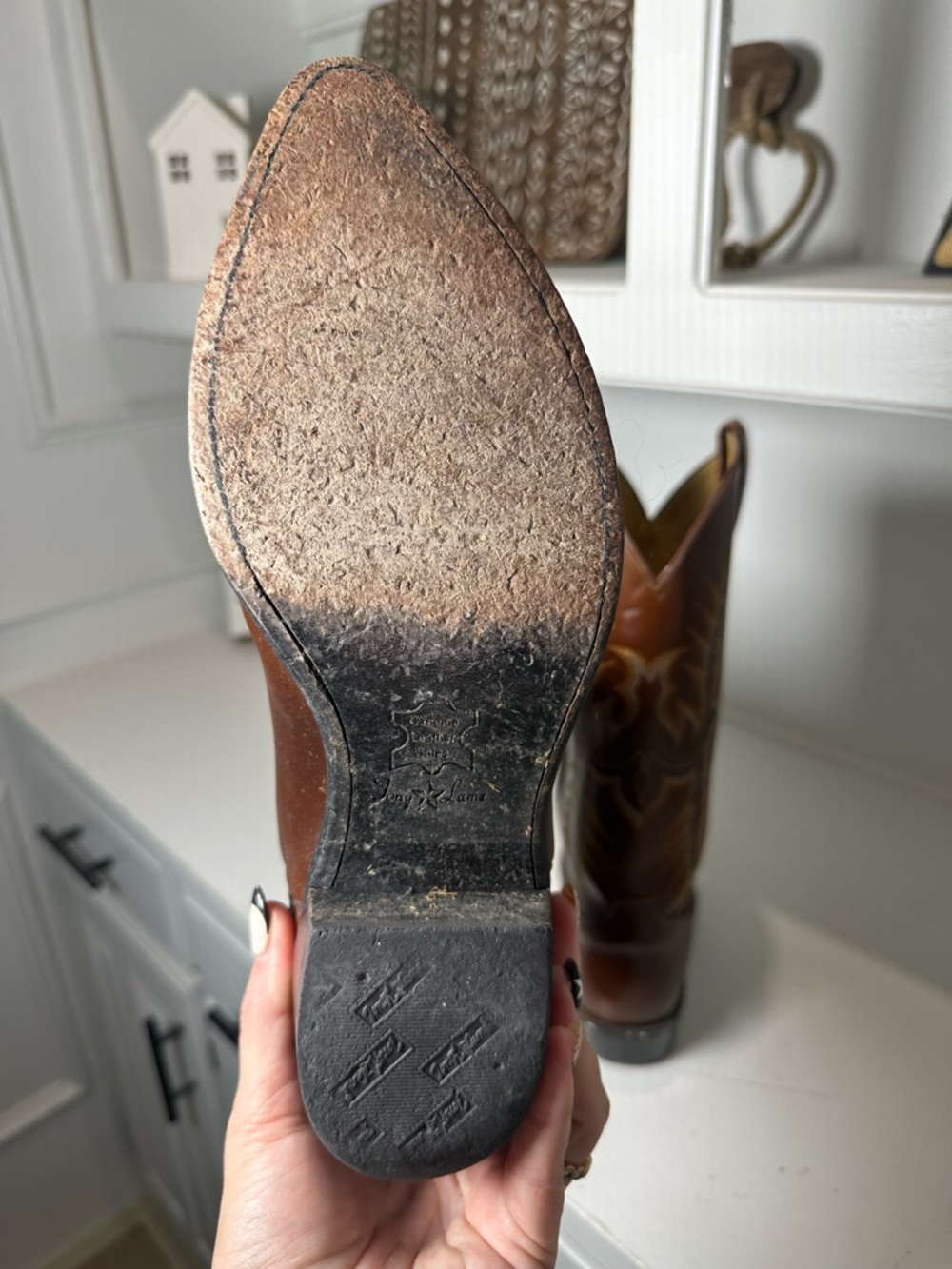 Tony Lama Cowboy Boots Mens 9 Womens 10 10.5 Brown Leather Western Boots Classic - Picture 9 of 10